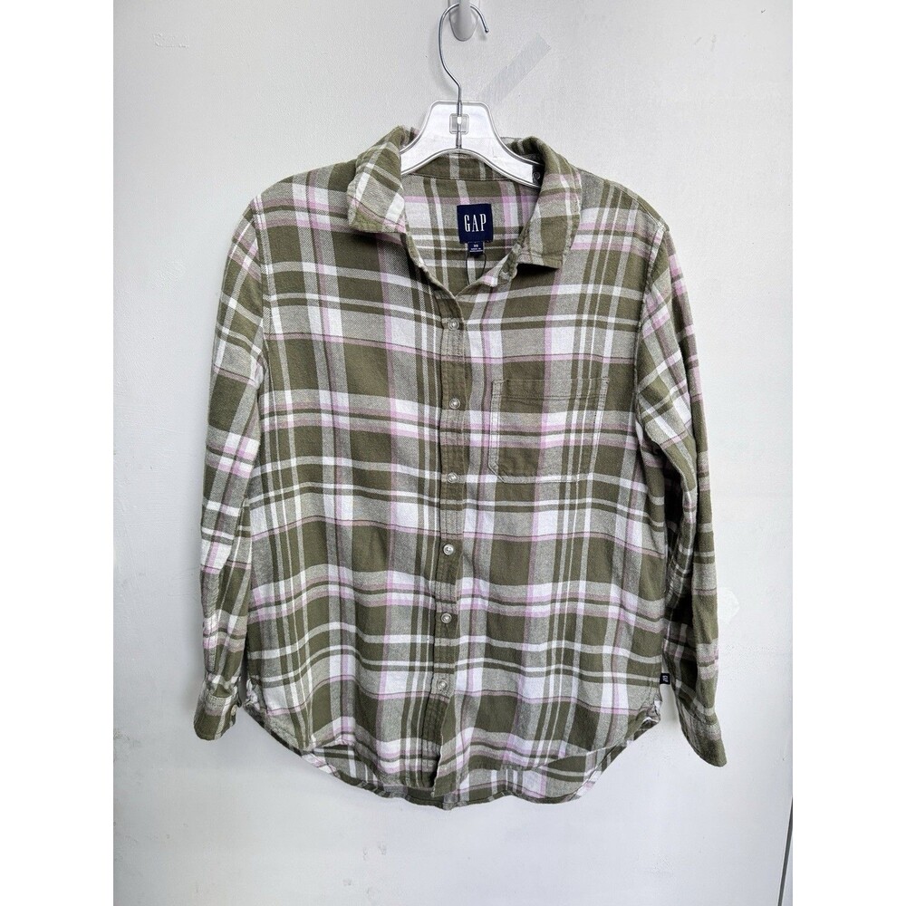 GAP Womens XS Green Pink Plaid Flannel Button Up Shirt Super Soft 100% Cotton - Picture 1 of 8